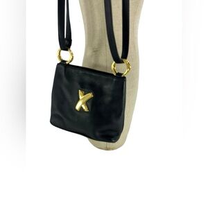 Vintage PALOMA PICASSO dark navy blue leather shoulder bag with X logo crossbody